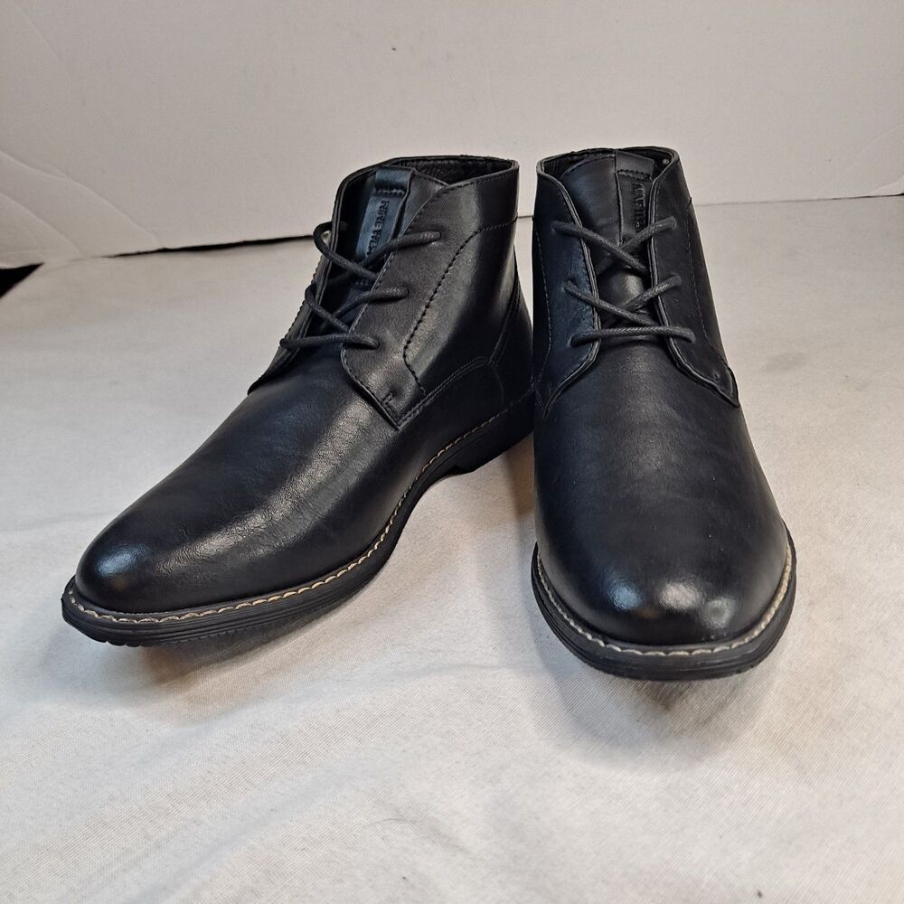 Nine West Neilton Chukka Boots Men's Size 8.5 Black Faux Leather Lace-Up